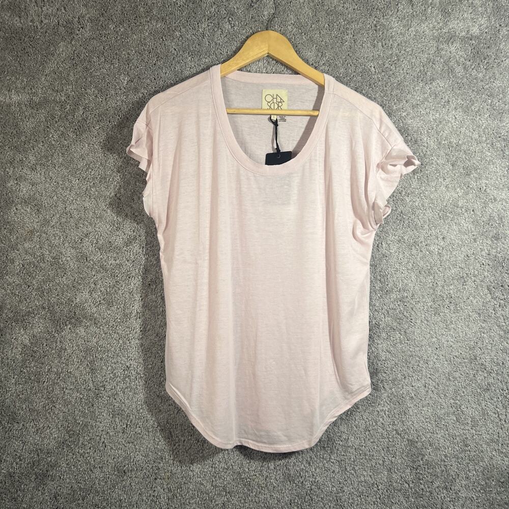 Chaser Womens Small Pink T-Shirt Ruffle Cap Sleeve Cotton Blend Tee Top NWT